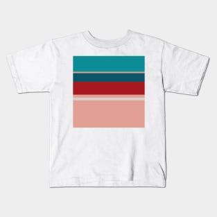 A gentle medley of Blood (Animal), Blush, Pastel Gray, Dark Cyan and Philippine Indigo stripes. Kids T-Shirt